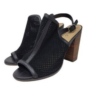 KDB Kelsi Dagger Open Peep Toe Brooklyn Goya Perforated Block Heel Sandal Black